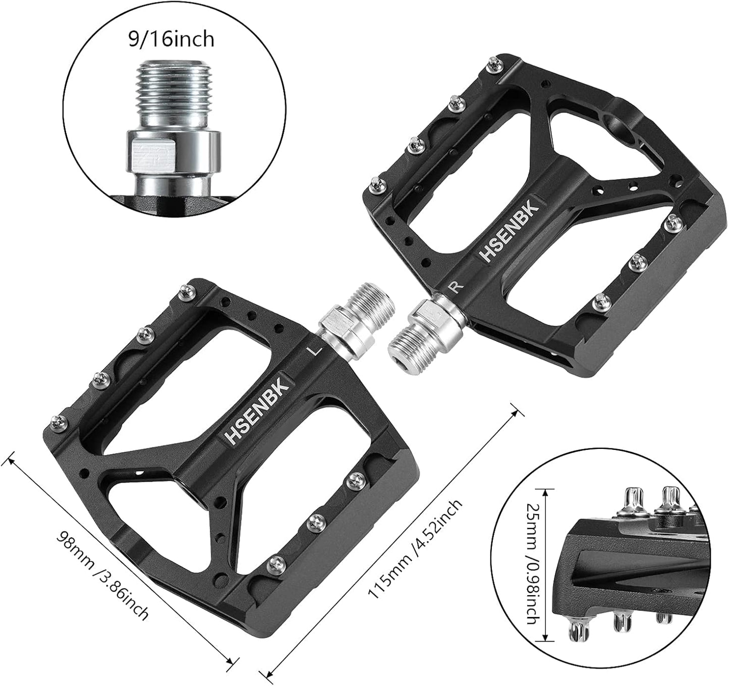 Mountain Bike Pedals MTB Pedals Bicycle Flat Pedals Aluminum 9/16" Sealed Bearing Lightweight Platform for Road Mountain BMX MTB Bike