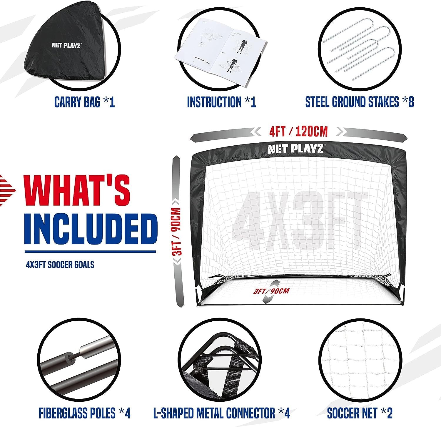 Set De 2 Porterias Futbol 4X3 Pies Soccer Para Ninos Y Adultos Portatil Plegable