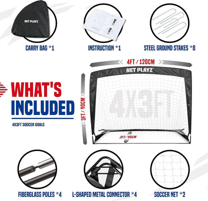 Set De 2 Porterias Futbol 4X3 Pies Soccer Para Ninos Y Adultos Portatil Plegable