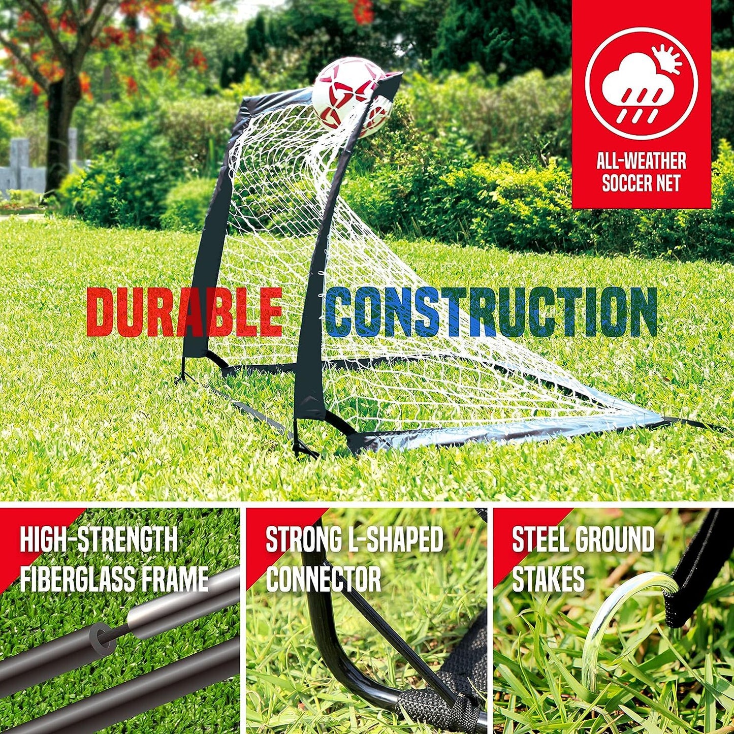 Set De 2 Porterias Futbol 4X3 Pies Soccer Para Ninos Y Adultos Portatil Plegable